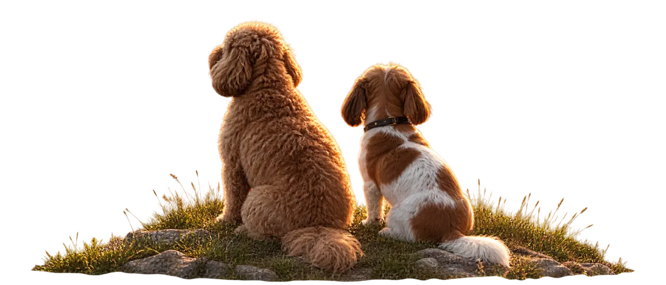 Two little dogs overlooking the Hunter Valley